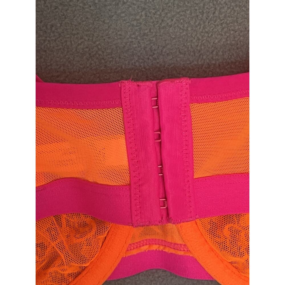 Cacique Unlined Demi Bra 40DDD Orange Pink Floral Lace Underwire Sexy Feminine - Picture 6 of 10